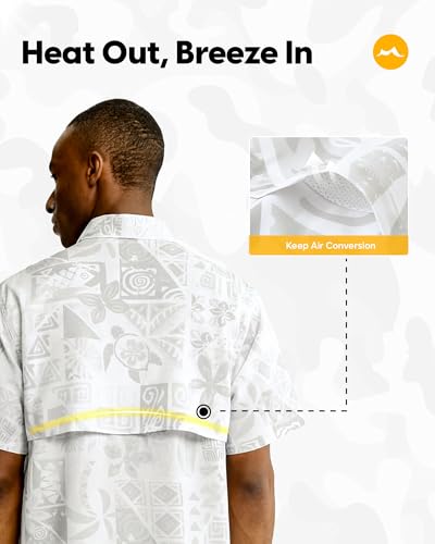 maamgic Men’s UPF 50+ Button Down Fishing Short Sleeve Shirt, Summer Beach - image 4