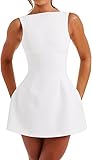 Crsiphee Women Summer Dresses Elegant Mini Dress Sexy Sleeveless A-Line Bodycon Backless Dresses for Night Out Party Graduation Wear White S