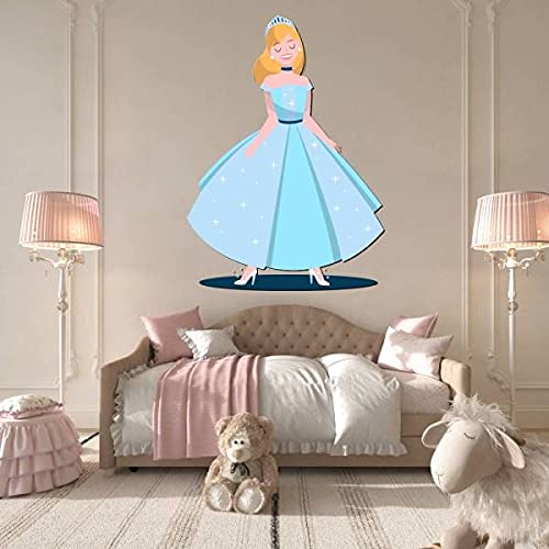 Smiley Cindirella Wall Decal Mural For Kids Bedroom Wall Sticker Gift Kids Beautiful Smiley Cindirella Blue Dress - Wall Decal Adhesive Vinyl Sticker For Home Decoration Small 18 X 25 #TOP2