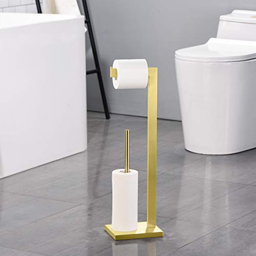 Hoooh Free Standing Toilet Paper Holder Stand With Storage For Bathroom, Sus 304 Stainless Steel Brushed Gold, Tps104S2-Bg #TOP3