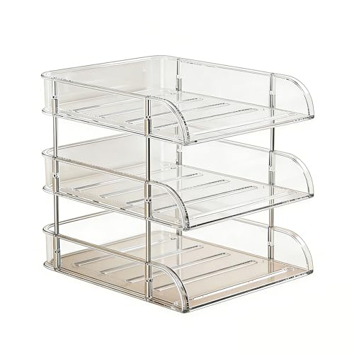 HLDJYLZS Organisateur de Bureau empilable, bac à courrier transparent en Plastique Durable, Supportâ€¦ – Vignette