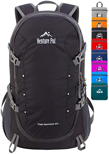 Venture Pal 40L Lightweight Packable Travel Hiking Backpack Daypack-Black