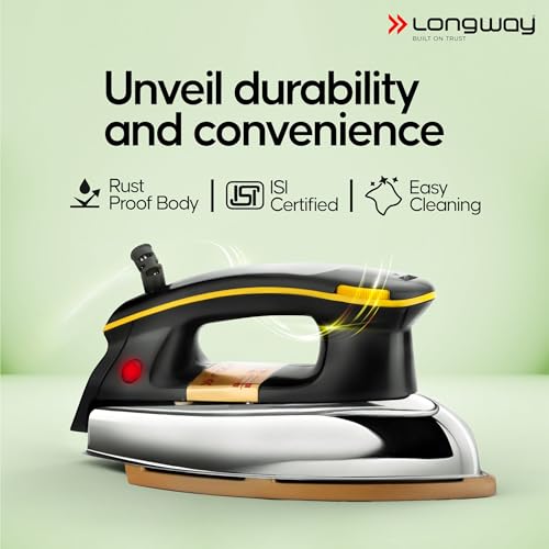 Image of Longway Plancha Heavy Weight Non-Stick Teflon Coated Dry Iron, Electric Iron for Clothes (1200 Watt, Black)