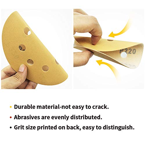 SPEEDWOX 50 Pcs 5 Inches 8 Hole Sanding Discs 220 Grit Dustless Hook and Loop Sandpaper for Random Orbital Sander Yellow Finishing Discs for Automotive Woodworking - Image 3