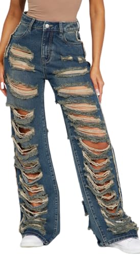 Women's Sexy Skinny Ripped Jeans Stretch Mid High Waist Denim Pants Comfort Soft Fit for Everyday Wear