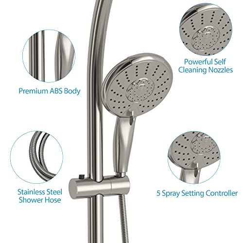 Lordear Rain Shower Head with Handheld Spray 5 Setting 3-Way Water Diverter Double Rain Hotel Spa Dual Bathroom Rain Shower Head Combo with Adjustable Sliding Bar,Brush Nickel - Thumbnail 4