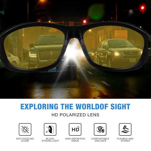 RIVBOS Sonnenbrillen Fahrradbrille Radsportbrillen Sportbrille für damen herren Polarisierte TR90 Superleichtes Rahmen UV400 Wandern Laufen Golfen Fischen RB832(Schwarze Nachtversion)