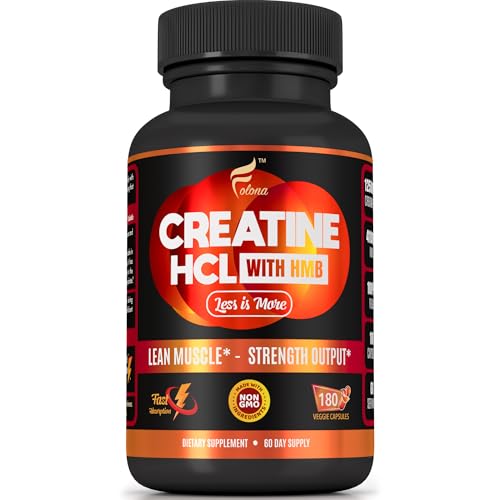 Creatine HCL Capsules with HMB - Workout Supplement for Men & Women, Muscle Builder, Endurance, Strength, Superior to Monohydrate: Instantized for Max Absorption, No Load, No Bloat, 180 Vegan Capsules