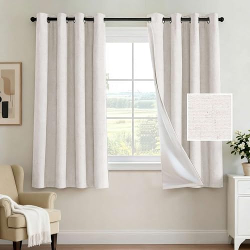 Image of H.VERSAILTEX 100% Blackout Curtains for Bedroom 63 Inches Long Grommet Linen Face Full Light Blocking Curtain Drapes for Living Room Thermal Insulated Linen Look Curtains 2 Panels Set, Ivory