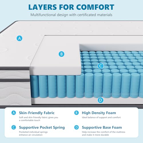 Image of FDW 12 Inch King Mattress,Hybrid Mattress Memory Foam & Innerspring, Premium Foam Mattress,Pressure Relief,CertiPUR-US Certified,Medium Firm,White