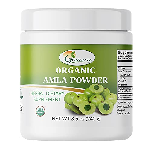 Grenera Organic Amla Berry Powder (Amalaki/Indian Gooseberry) | Rich in Vitamin C, USDA Organic, Lab Tested for Purity, Rich in ORAC Value – 8.5 oz