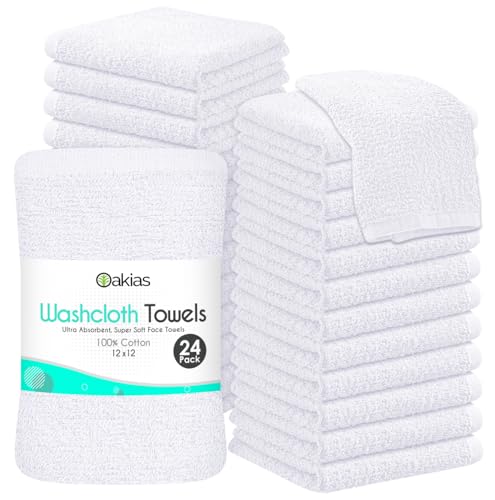 Desmaquillantes, Home Oakias - Toallitas 100 % de algodón, paquete de 24, toallas faciales y de spa, 30.5 x 30.5 cm, de secado rápido, a granel, blanco