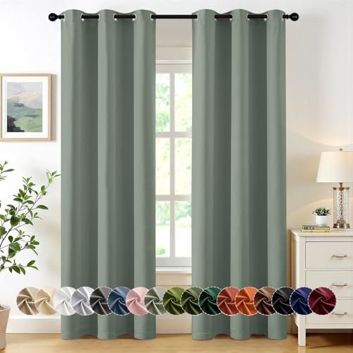Image of MIULEE Blackout Curtains for Bedroom Living Room 2 Panels, Thermal Insulated Room Darkening Drapes Grommet Noise Reducing Light Blocking Window Treatments 72 Inches Long 40x72 Inch Light Green