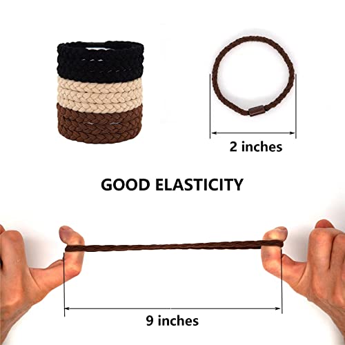 20-Piece Braided Hair Ties For Men - Elastic, No Damage, No Slip, No Rip - For Curly, Thick, Long Hair (Black, Brown, Khaki) Alternate view