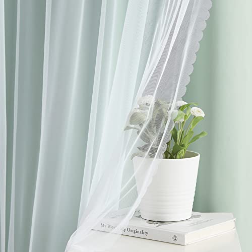 Image of Bujasso Aqua 80% Blackout Curtains with Sheer Overlay Mix and Match Double Layer Thermal Insulated Window Panels 84 inch for Living Room Bedroom Mint Green Drapes with Tiebacks Grommet Top 37 inchWx84 inchLx2