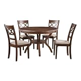 Furnifact Cherry Round Dining Table Set for 4 – Wooden Kitchen Table with 4 Chairs, Classic Dining Room Set for 4, Ideal for Small Family Meals