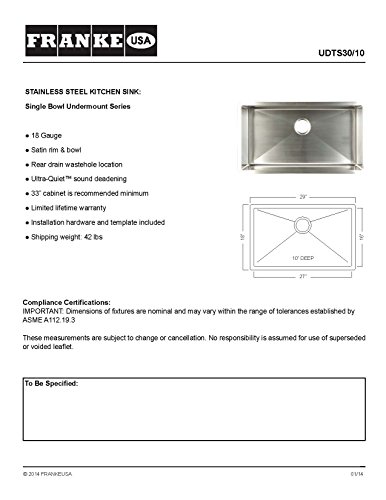 Kindred Udts30/10 Sink, 29-In, Stainless Steel #TOP1