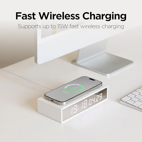 15W Slim Edge Mirror Wireless Charging Clock