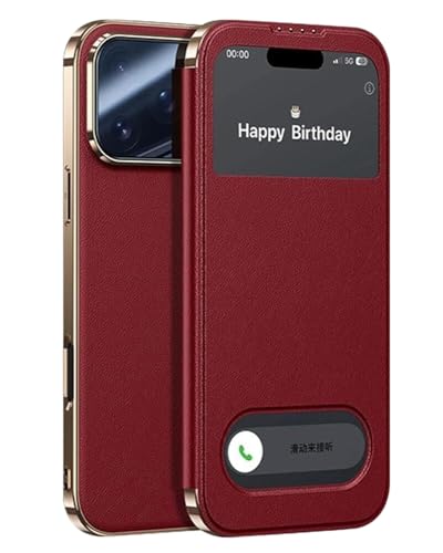Étui iPhone 17 Pro rouge pour le bureau avec rabat magnétique et vue écran