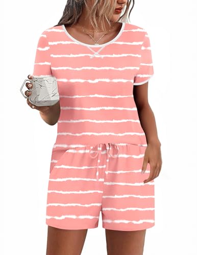 Image of Ekouaer Women Pajama Set Casual Shorts Sets Short Leeve Lounge Set | Soft Sleepwear Top and Shorts for Daily Wear, Home, Party for Mom, Wife