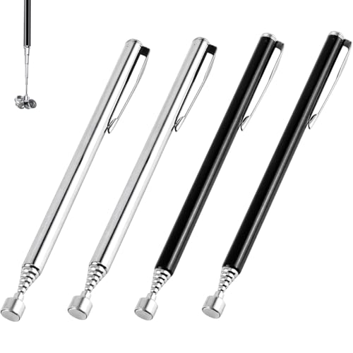 4pcs Telescopic Magnetic Pickup Tool, Telescopic Magnet, Magnetic Pickup Tool, Magnetic Sticks for Crafts, Carpentry and Tradesmen, Black and Silver, Extending to 65cm
