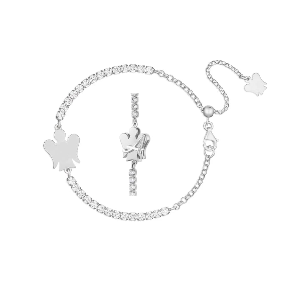 Bracciale tennis con angelo e lettera | Argento 925 | L'alfabeto degli Angeli di Roberto Giannotti | Iniziale nome | Misura regolabile