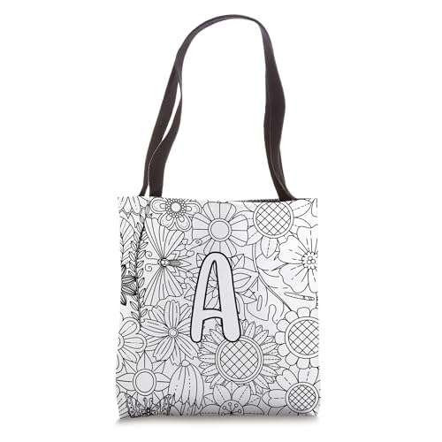 Bolso tote personalizado con monograma A, regalo artesanal para colorear miniatura 1
