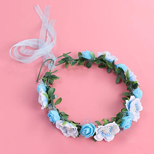 Frcolor Bloemenhaarbanden Boho haarkrans bruiloft bruid haarband bloem kronen voor Kerstmis verjaardagsfeestje (blauw) - Image 6