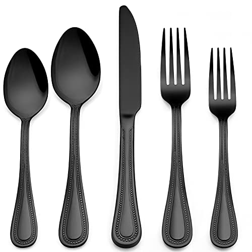 LIANYU 20-Piece Stainless Steel Flatware Cutlery Set for 4, Black Silverware Set