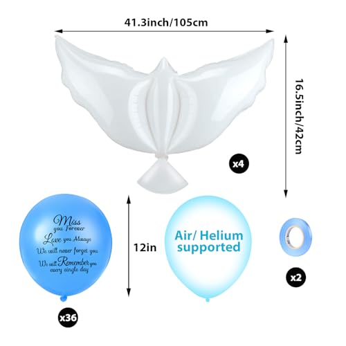 Image of Skylety 36 Pcs Memorial Balloons to Release with Dove Balloon, Blue | Helium, Remembrance for Heavenly Birthday, Memorial Services, Release in Sky Ceremony, Forever in Hearts Messages