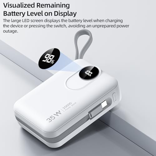 Image of GOOJODOQ Power Bank 20000mah Fast Charging, 35W Fast Charging, Laptop Power Bank with Built-in Cable, Type C PD (Input & Output) Digital Display for iPhones, iPads, Macbooks, Samsung and Others -White