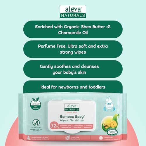 Aleva Naturals Newborn Baby Care Kit includes: Bamboo Baby Wipes, Daily Soothing Moisturizer and Diaper Cream, 2 in 1 Hair & Body Wash - Plant-Based and Organic Formula, Hypoallergenic, 4 Piece Set - 4