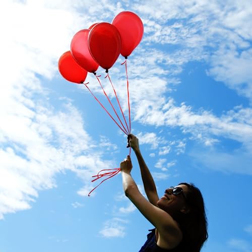 image for EMART Red Balloons 12 Inch with Ribbon, 100 Pack Red Latex Party Ballo