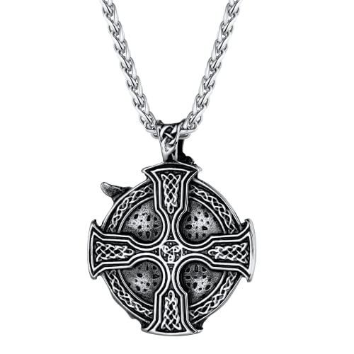 U7 Norse God Odin Pendant Stainless Steel Viking Celtic Cross Odin Medal Necklace For Men #TOP5
