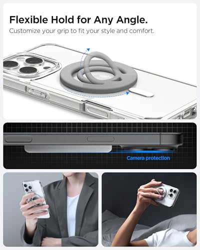 Image of Spigen Dual Pop Magsafe Ring Holder, Double Sided Magnet with Finger Loop Grip Compatible with iPhone 17 /16 /15 /14 /13 /12 Models, Pixel 10 Series [Soft Silicone Texture] [Strong Magnet] - Gray