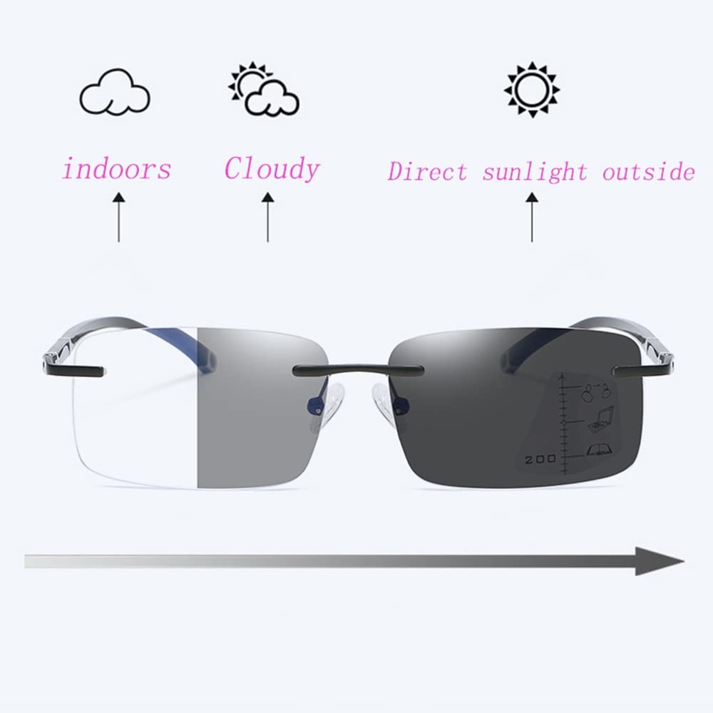 FREAZE Photochrome Randlos Lesebrille Ultraleicht Titan Brille Lesehilfe Rahmenlose Progressive Multifokus Computer Brille Unisex 1.0 (Size : 1.5X)