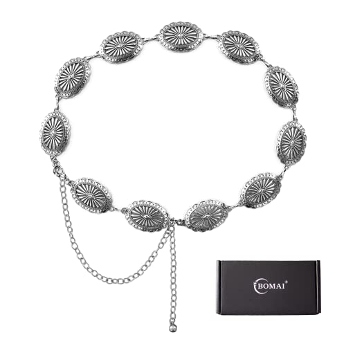 Bomai Women Western Oval Concho Chain Belt Adjustable Turquoise Metal Waist Chain Belt For Jeans Or Dresses #TOP5