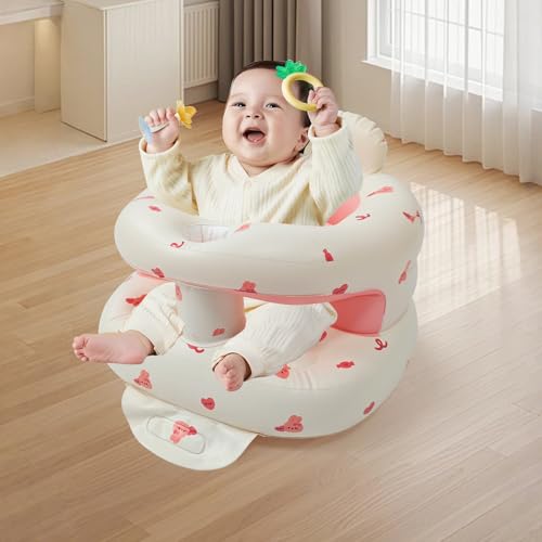 Image of Portable Inflatable Baby Seat with Safety Fence - Sit-Up Chair for Infants & Toddlers | Secure Baby Floor Seat for Sitting Practice | Lightweight Design with Built-in Air Pump