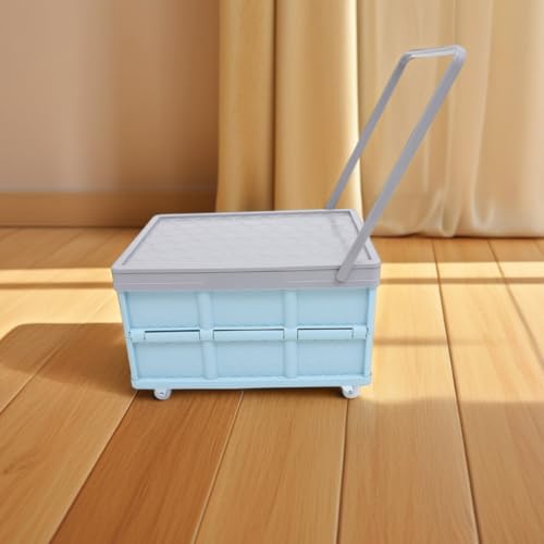 Carrito de almacenamiento azul de plástico resistente con ruedas y asa 7