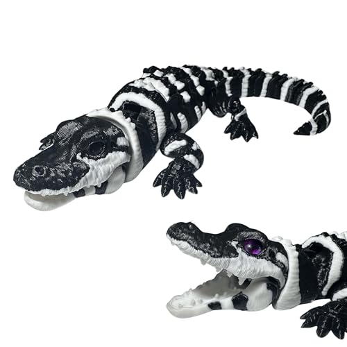 3D Printed Alligator, PLA, 9" Black & White Reptile Decor