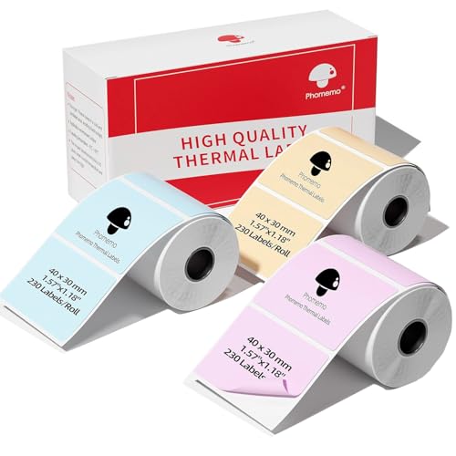 M110 Thermal Labels,Compatible with Phomemo M110/M221/M220/M120/M200/M110S,1.57"x1.18"(40mm*30mm),Multi-Purpose Thermal Sticker for Business/Mailing/Barcode/Home,230Labels/roll,Blue/Pink/Khaki