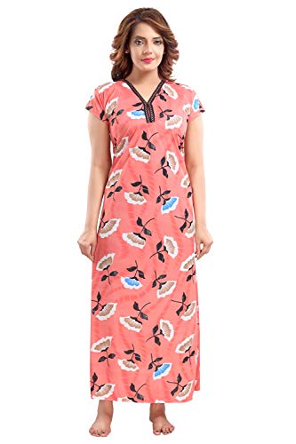 Fabme Women’s Satin Printed Maxi Casual Nighty (NW0254_Red_XL)
