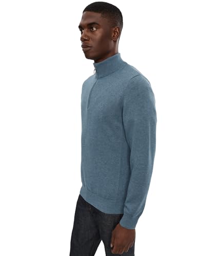 Barbour Tricot Coton Demi-Fermeture Éclair Pull Marine Homme