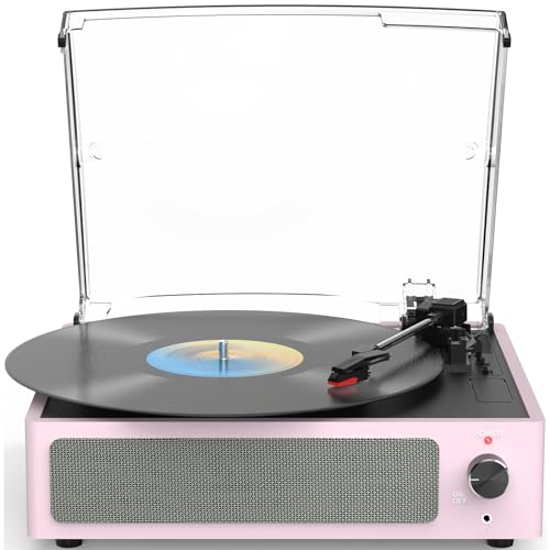 Image of Record Players for Vinyls Turntable with Speakers Belt-Driven Turn Tables LP Phonograph Support 3-Speed Full Size Bluetooth Wireless Playback Headphone AUX RCA Line New Sleek Pale Light Pink