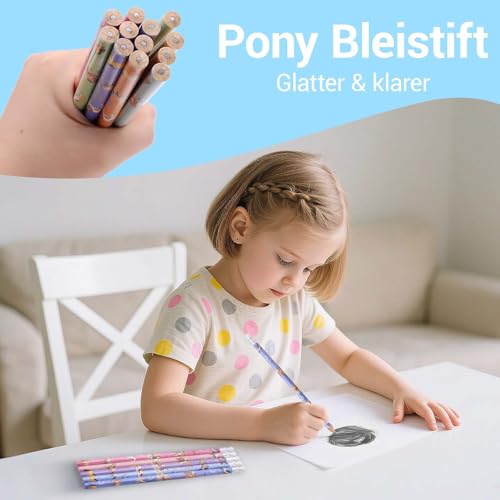 anyts Pferde Mädchen Geschenk 12 Stück Bleistifte Pferd Bleistift mit Radiergummi, Bleistifte 1. Klasse Mitgebsel Einschulung Geschenke, Pferde Deko Geburtstag Schultüte Füllung