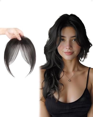 SanKristo Clip en flequillo 100% cabello humano, cortina curvado 3D Side postizo pelo con clips invisibles las templo, extensiones para mujeres alisado permanente, coloración, peinado, negro marrón