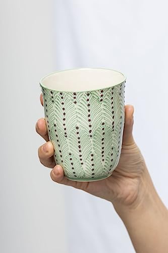 Tranquillo Set of 2 Mixed Mugs for Tea Coffee & Other Drinks Ceramic Green 8.5 x 10 cm Capacity: 300 ml, Set of 2, Green - Image 4