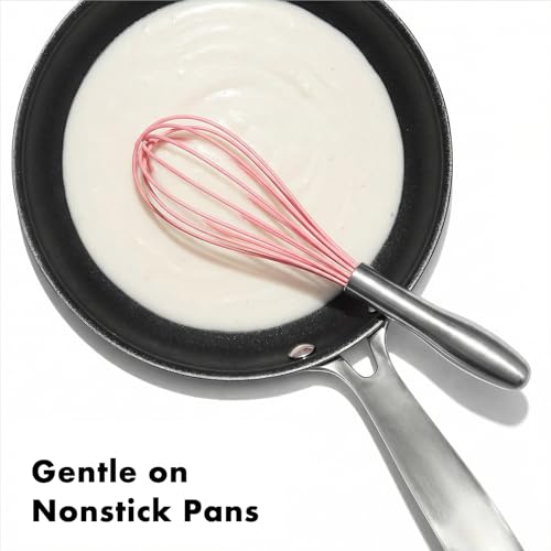Image of OYV 10-Inch Pink Silicone Whisk, Heat Resistant 480F Kitchen Whisk with Stainless Steel Ergonomic Handle, Non-Scratch for Nonstick Cookware, Dishwasher Safe, Perfect for Blending, Cooking & Beating