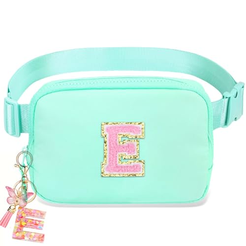 Image of Fanny Pack for Kids Girls 10-12 - Small Waist Belt Bag with Initial Letter Patch and Extender Strap for Women Teen Girl Friends Mini Bum Hip Travel Purse Crossbody Belt Bag Mint Green E