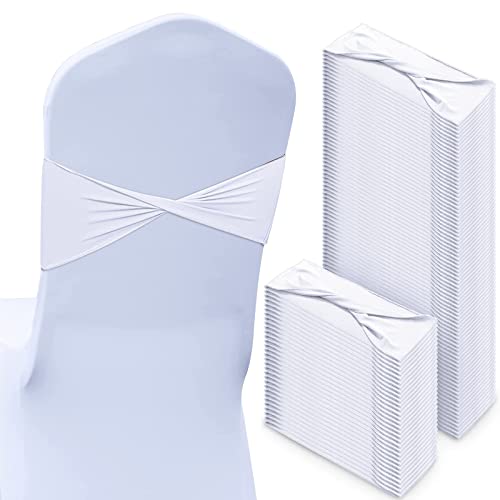 Chengu Spandex Chair Sashes Plain Bow Satin Wedding Royal Chair Bands Without Buckle Birthday Chair Decorations Elastic Chair Ties Spandex Slider Sashes For Events Party Ceremony (White,200 Pcs) #TOP26